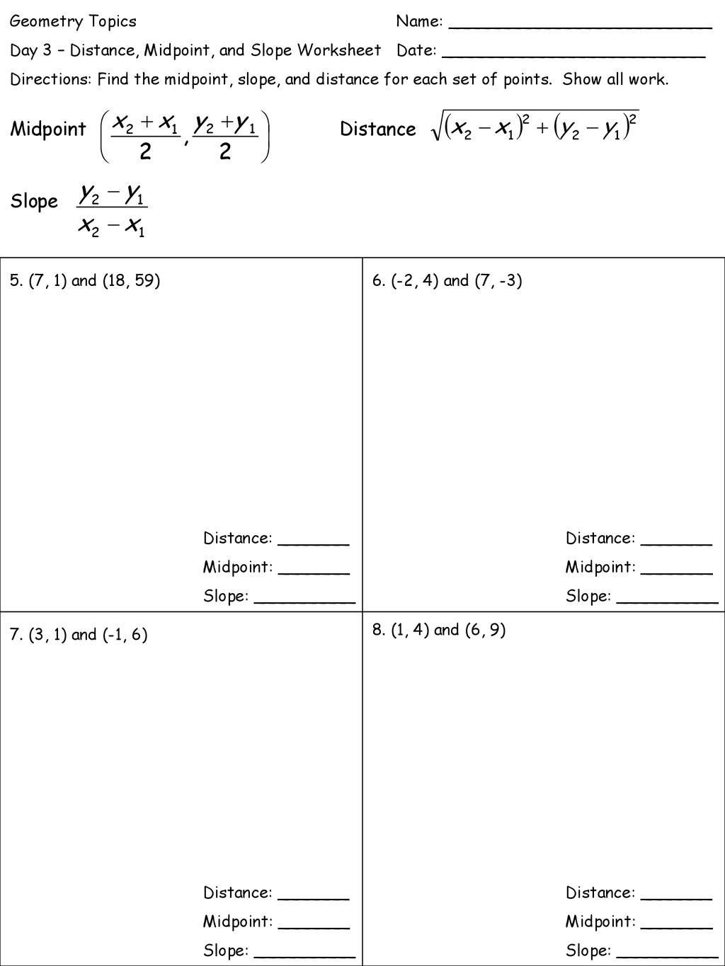 Geometry Topics Name: - ppt download Inside Midpoint And Distance Worksheet