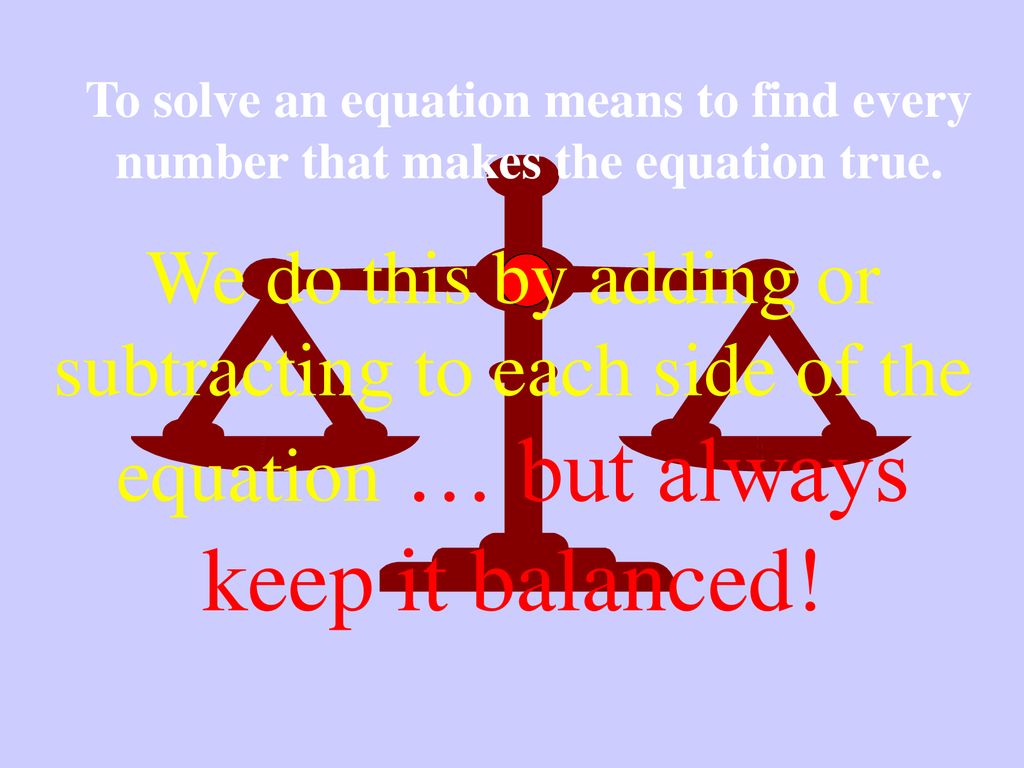To solve an equation means to find every number that makes the equation true.