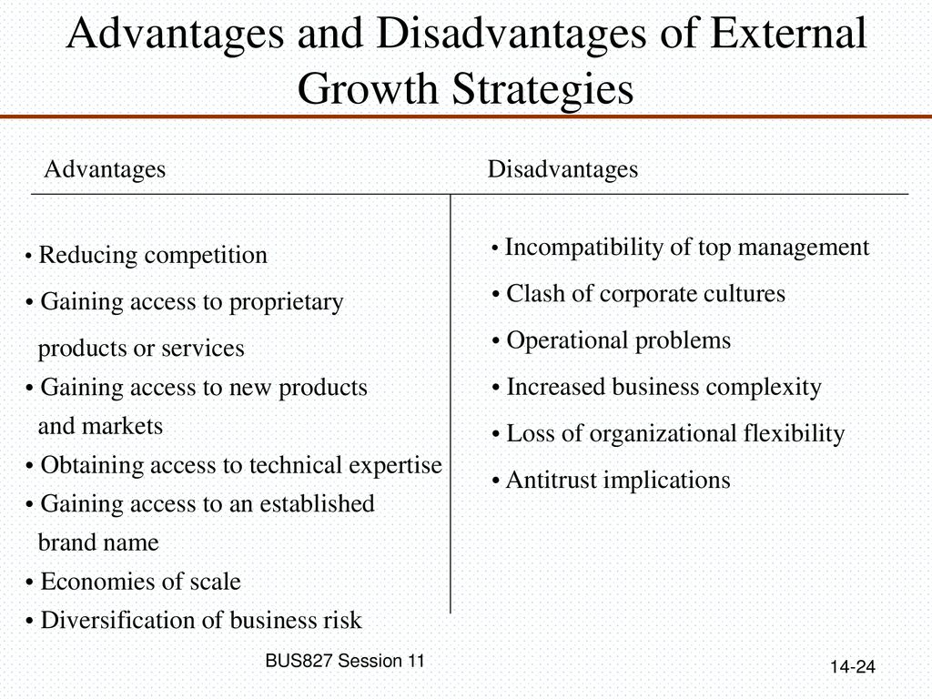 Advantages and Disadvantages of External Growth Strategies