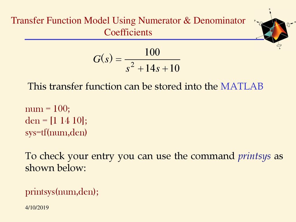 Transfer Function Model Using Numerator & Denominator Coefficients