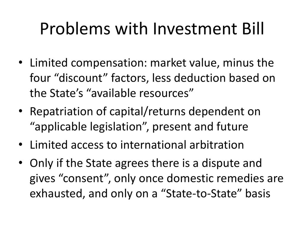 Problems with Investment Bill
