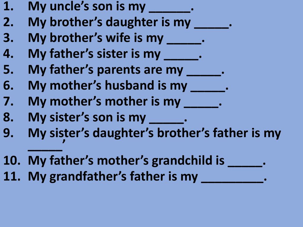 Complete the following sentences with the name of the relative. - ppt  download
