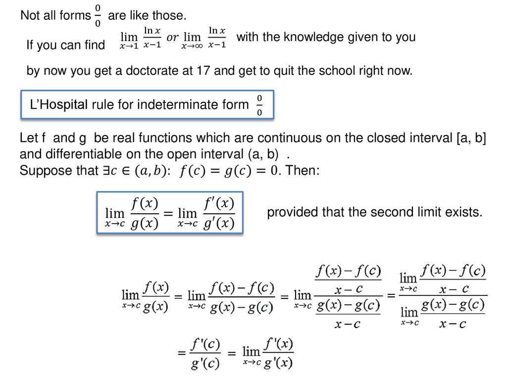Intermediate Forms And L Hospital Rule Ppt Download