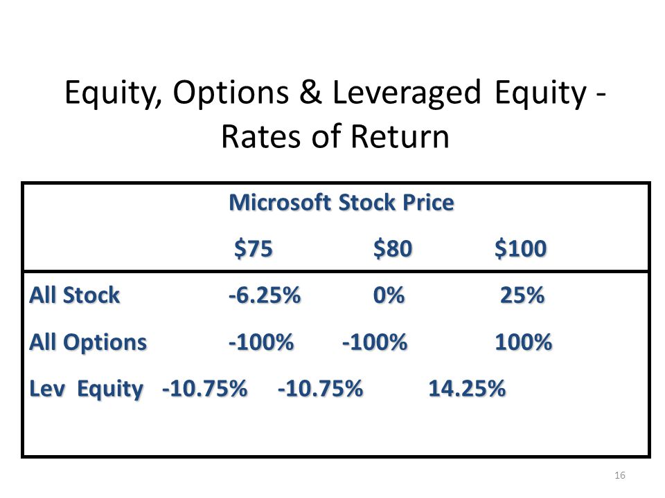 Equity, Options & Leveraged Equity - Rates of Return