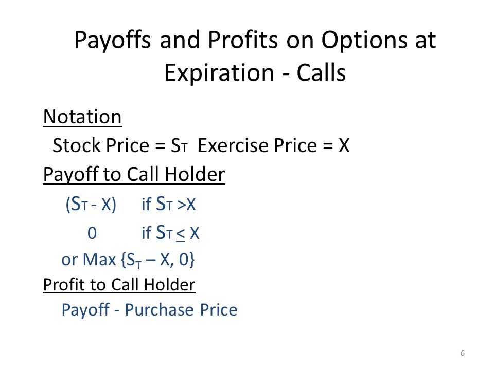 Payoffs and Profits on Options at Expiration - Calls