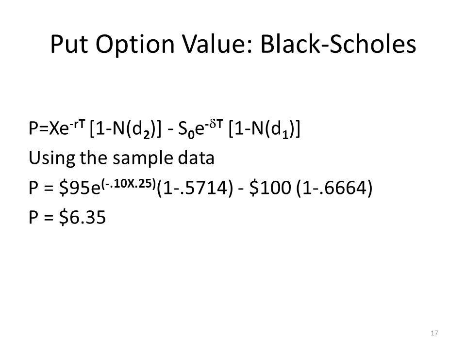 Put Option Value: Black-Scholes