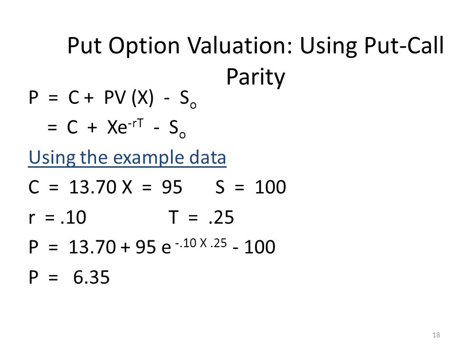 Put Option Valuation: Using Put-Call Parity