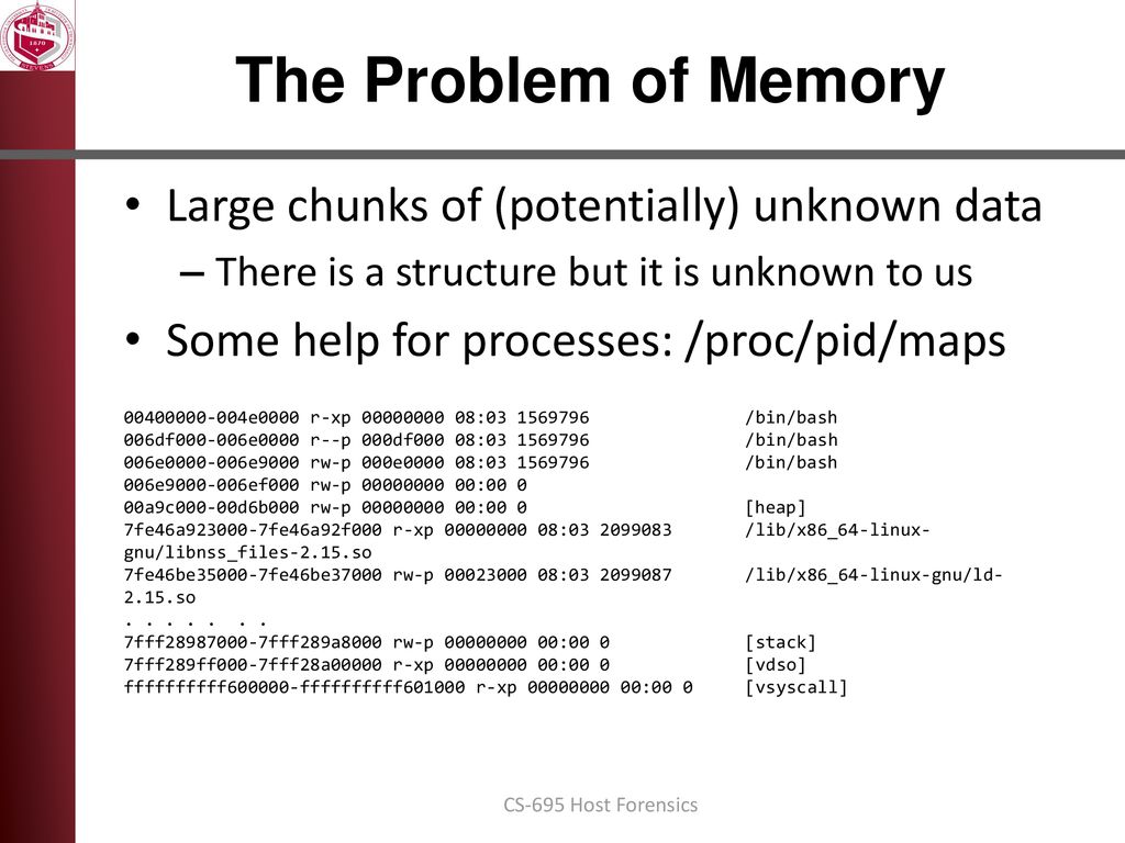 The Problem of Memory Large chunks of (potentially) unknown data