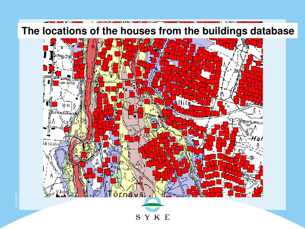 The locations of the houses from the buildings database