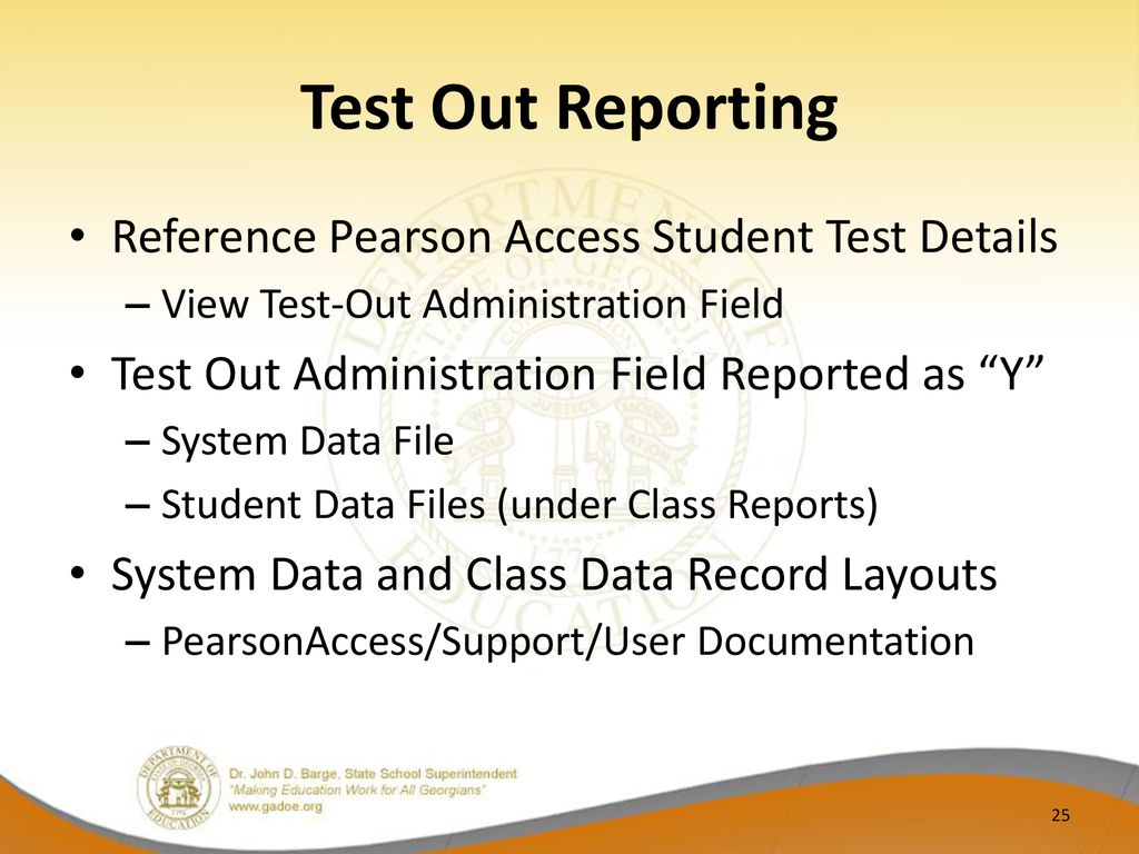 Test Out Reporting Reference Pearson Access Student Test Details