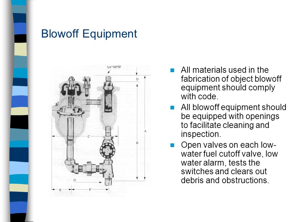 Blowoff Equipment All materials used in the fabrication of object blowoff equipment should comply with code.