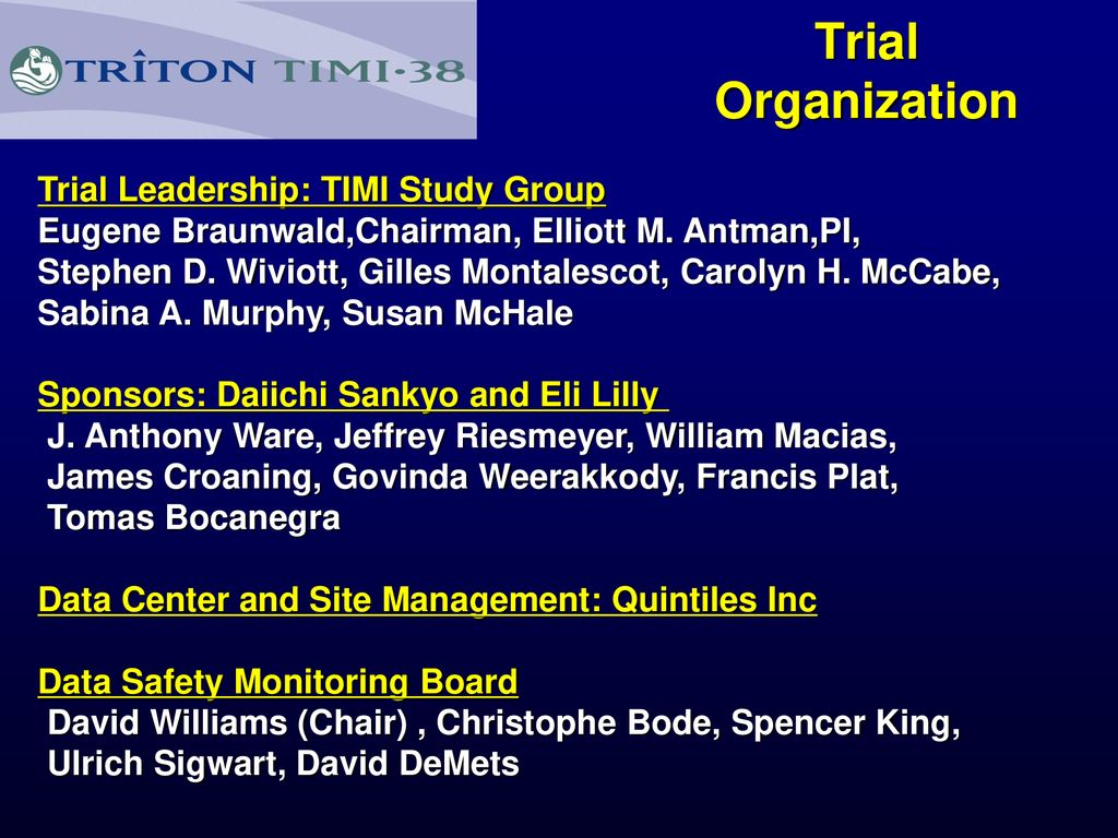 Trial Organization Trial Leadership: TIMI Study Group