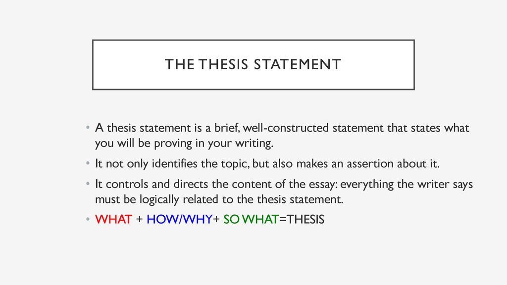 The Thesis Statement A thesis statement is a brief, well-constructed statement that states what you will be proving in your writing.