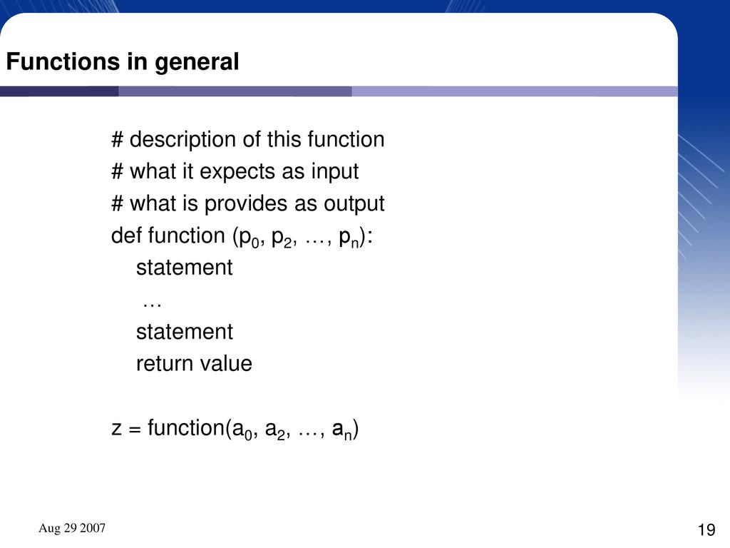 Functions in general # description of this function