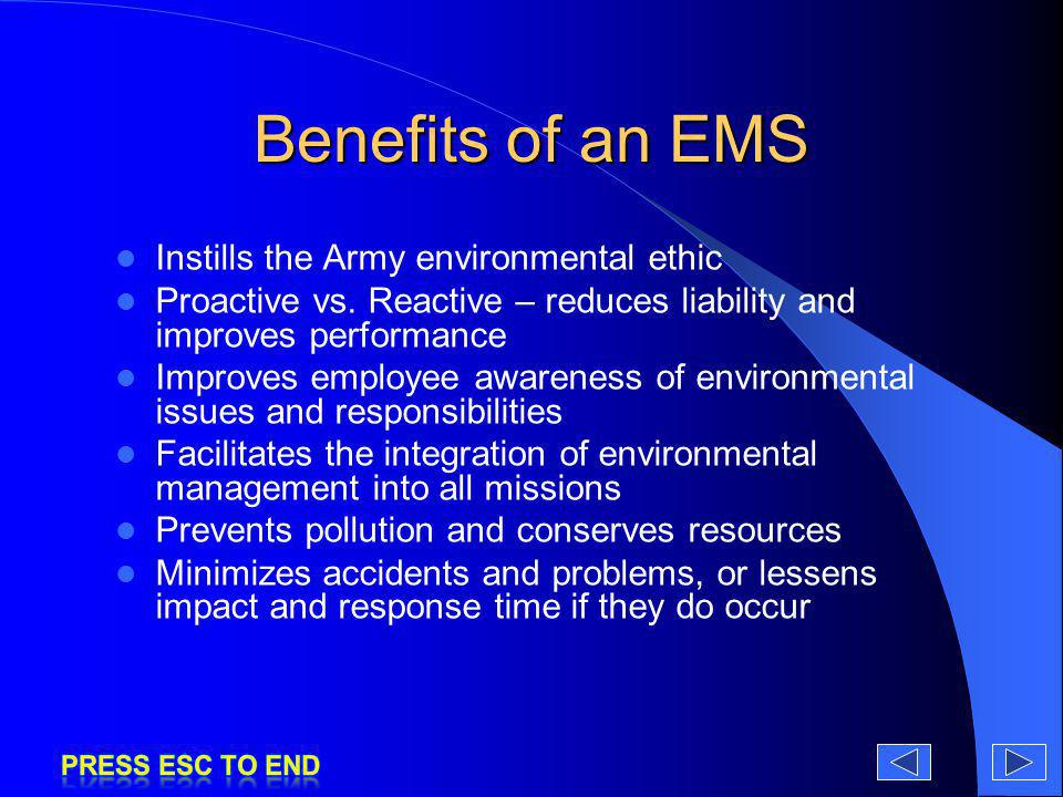 Benefits of an EMS Instills the Army environmental ethic