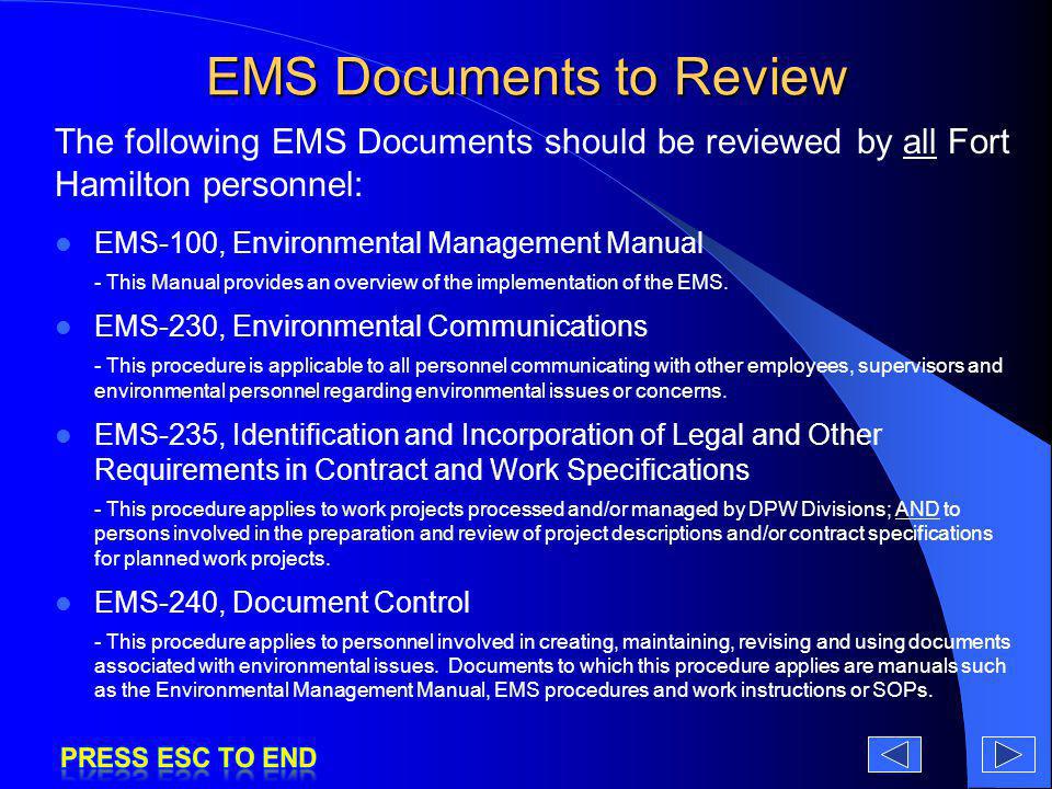 EMS Documents to Review