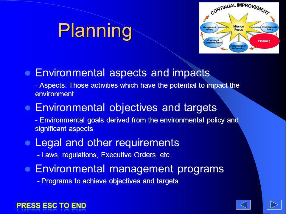 Planning Environmental aspects and impacts