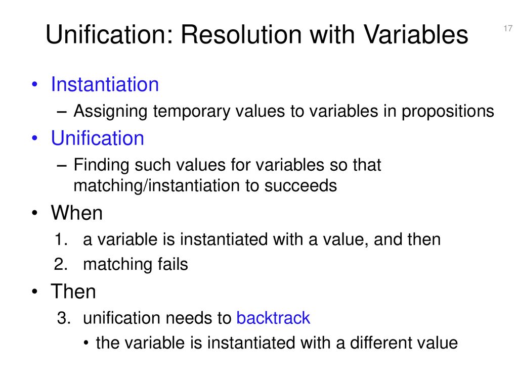 Unification: Resolution with Variables