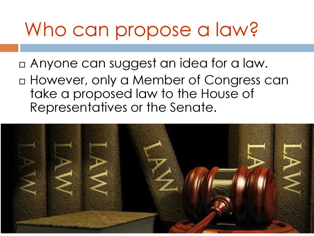 Who can propose a law Anyone can suggest an idea for a law.