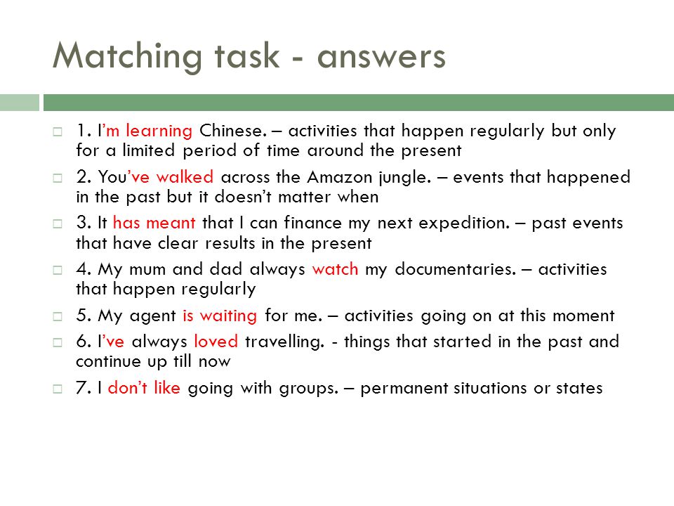 Matching task - answers