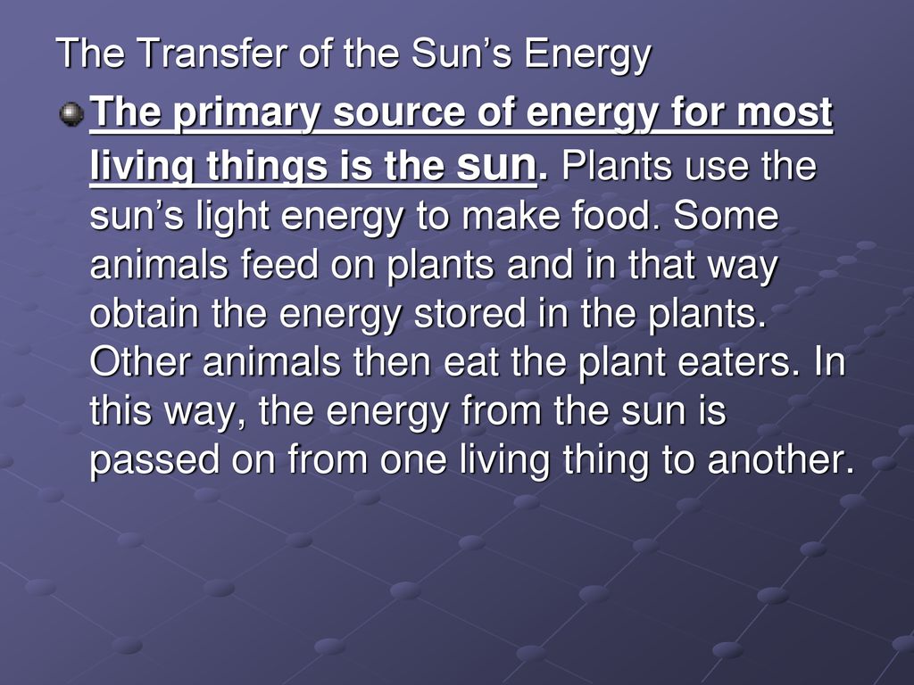 The Transfer of the Sun’s Energy