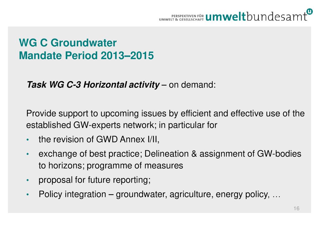 WG C Groundwater Mandate Period 2013–2015