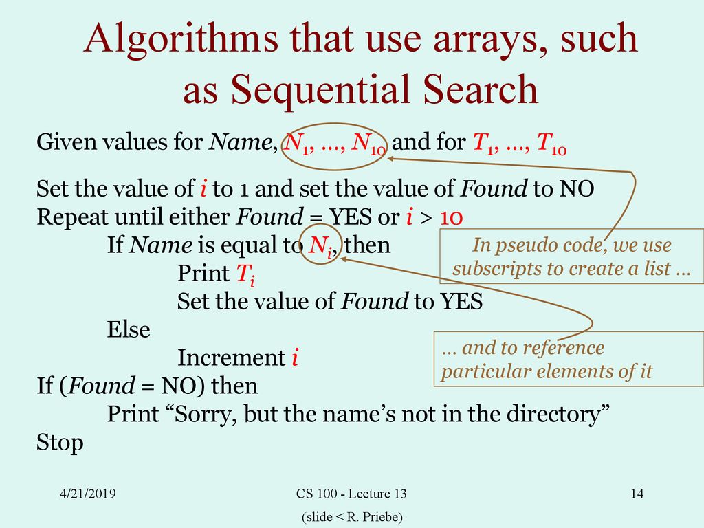 Lecture 13 Introduction to High-Level Programming (S&G, §§7.1–7.6 ...