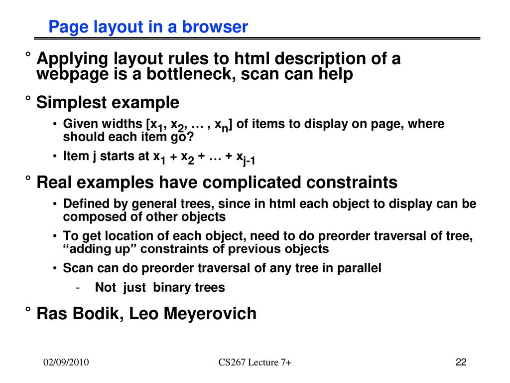 Page layout in a browser
