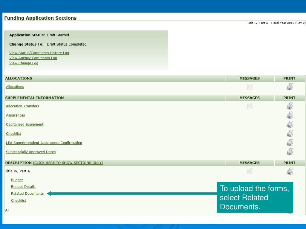 To upload the forms, select Related Documents.