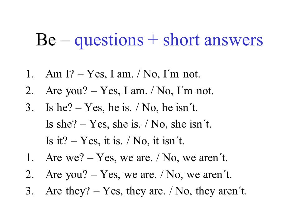 Be – questions + short answers
