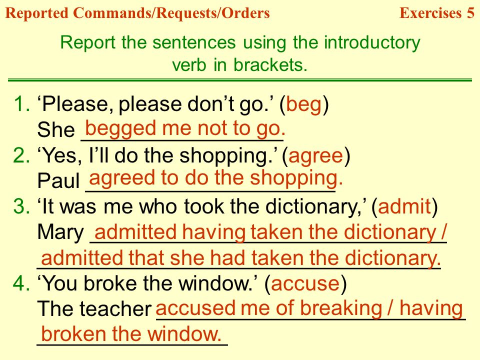 Report the sentences using the introductory