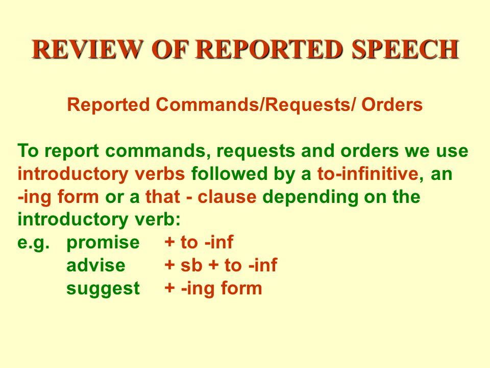 REVIEW OF REPORTED SPEECH Reported Commands/Requests/ Orders