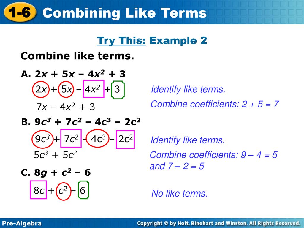 Learn to combine like terms in an expression. - ppt download Pertaining To Combining Like Terms Practice Worksheet