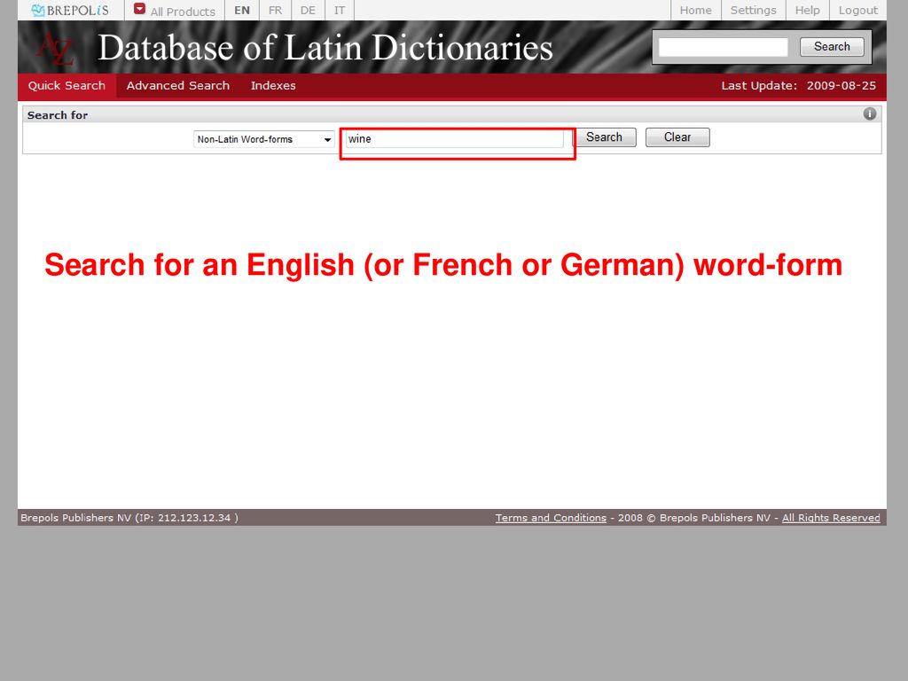 Search for an English (or French or German) word-form