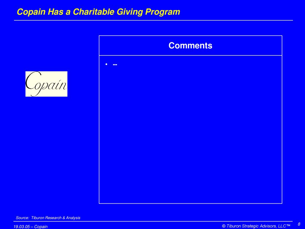 Copain Has a Charitable Giving Program
