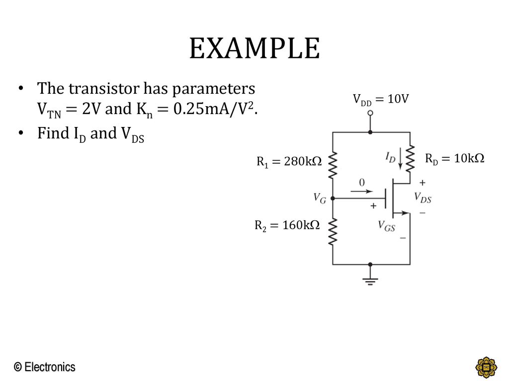 EXAMPLE The transistor has parameters VTN = 2V and Kn = 0.25mA/V2.