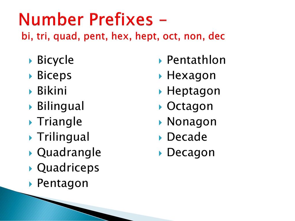 Number prefixes bi, tri, quad, pent, hex, hept, oct, non, dec' - ppt  download