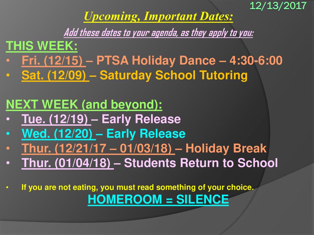 Upcoming, Important Dates: - ppt download