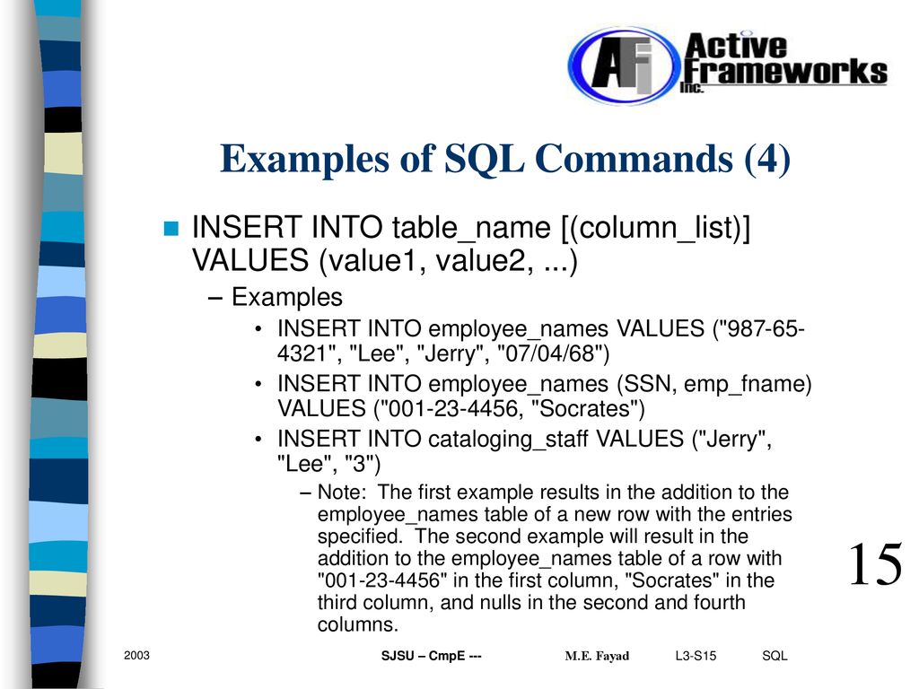 Examples of SQL Commands (4)