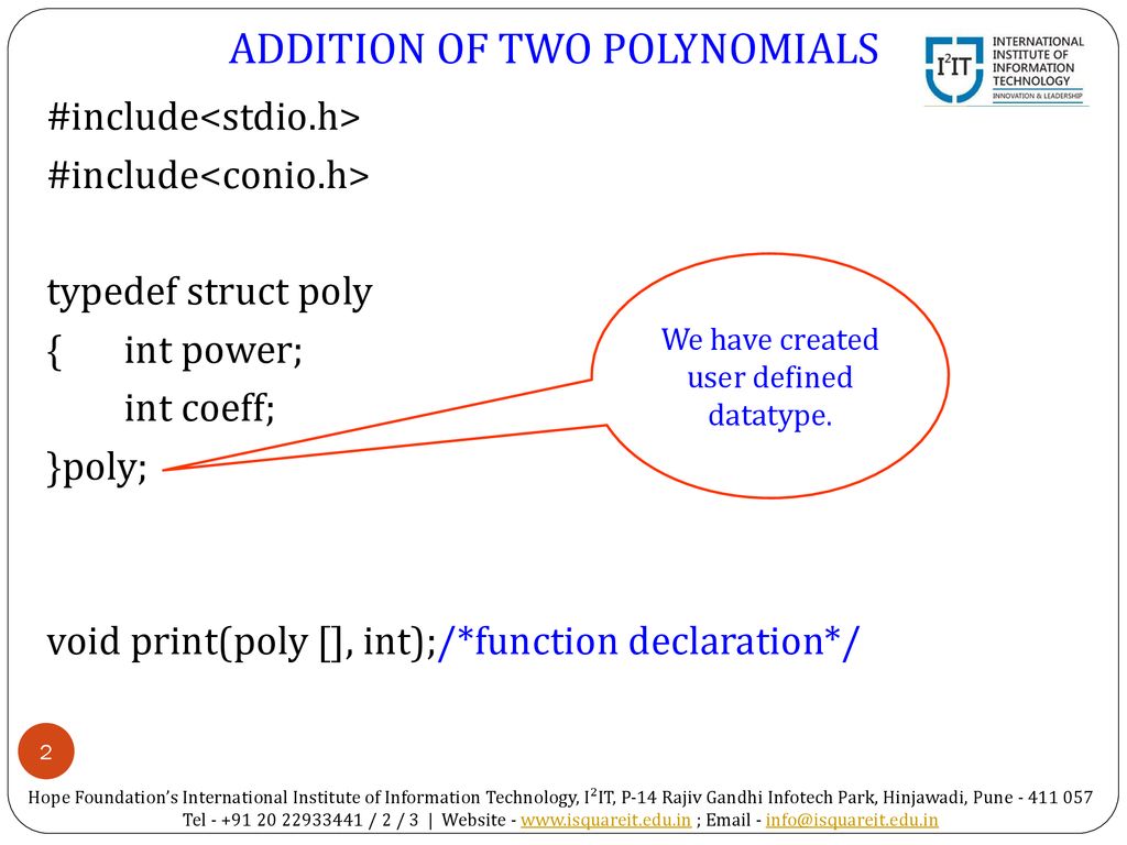 ADDITION OF TWO POLYNOMIALS - ppt download