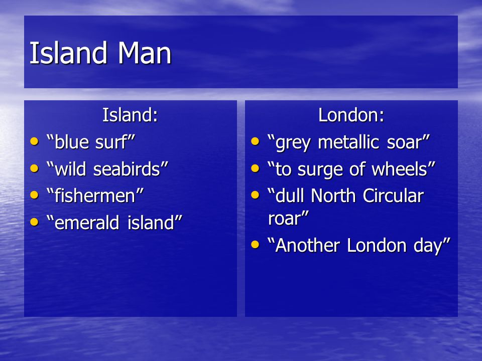 Island Man Island: blue surf wild seabirds fishermen