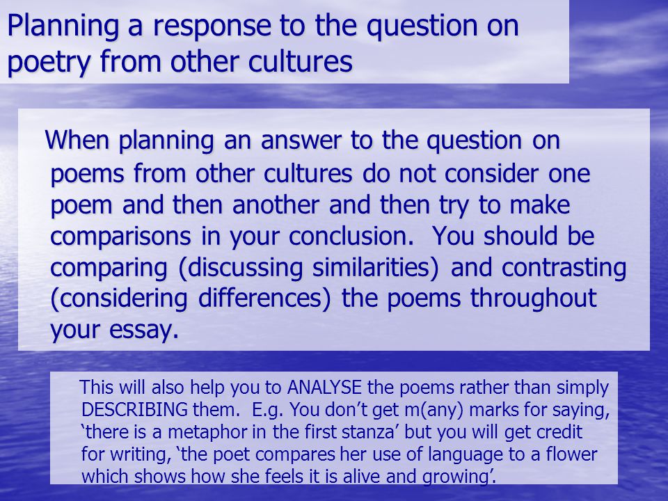 Planning a response to the question on poetry from other cultures