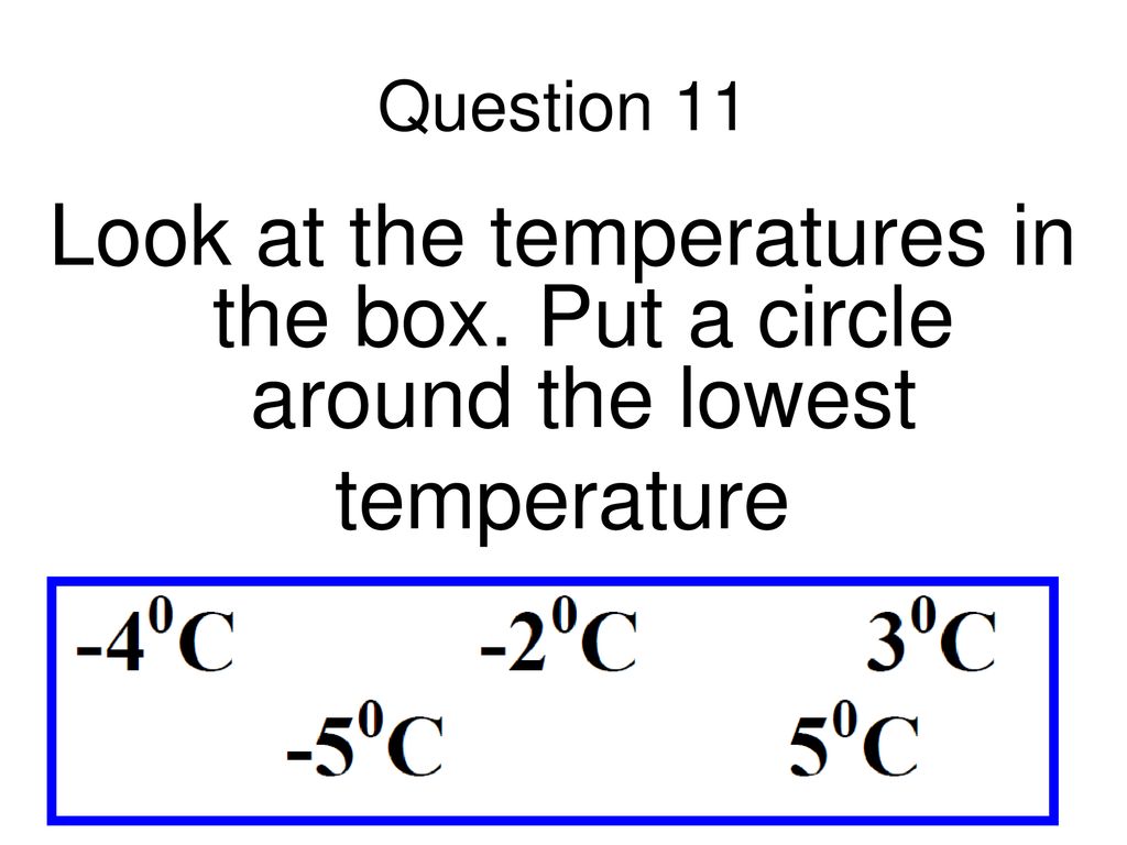 Look at the temperatures in the box. Put a circle around the lowest