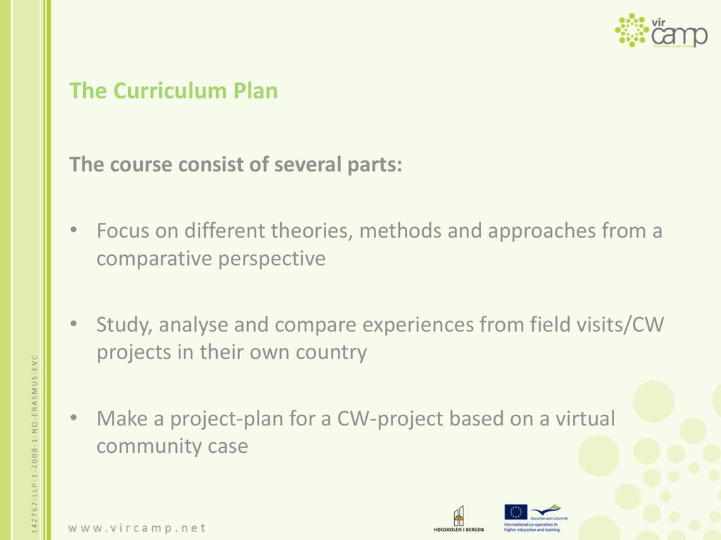 The Curriculum Plan The course consist of several parts:
