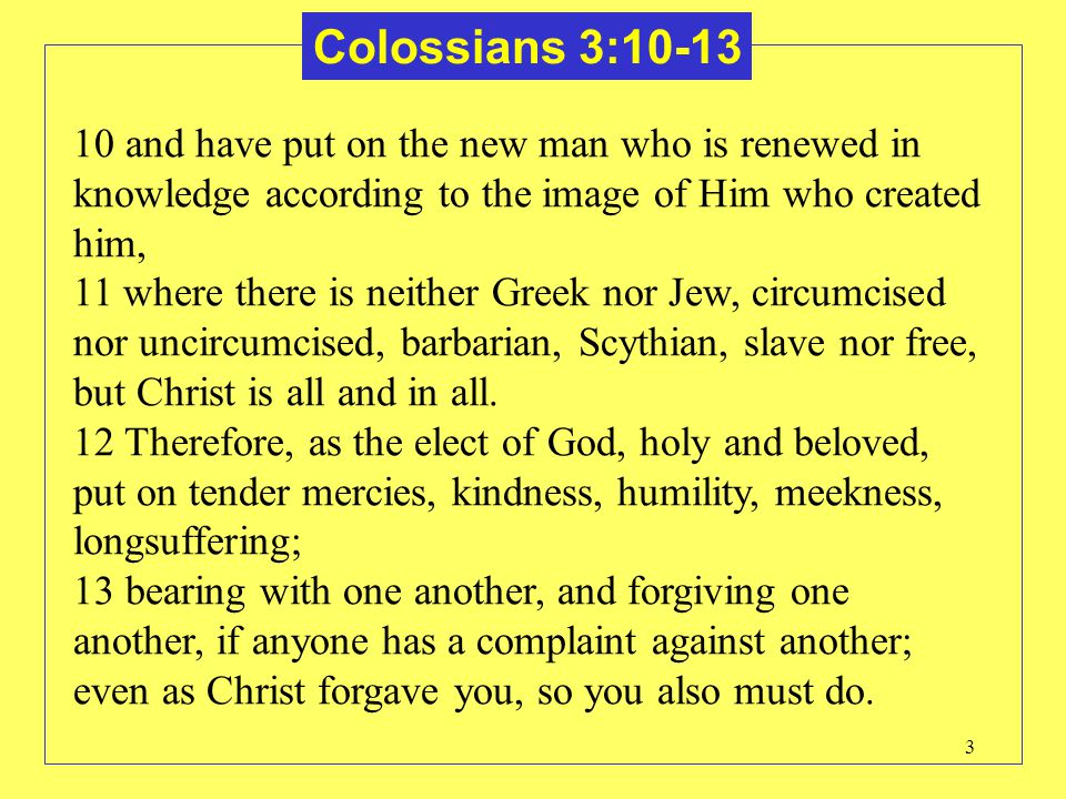 Colossians 3: and have put on the new man who is renewed in knowledge according to the image of Him who created him,