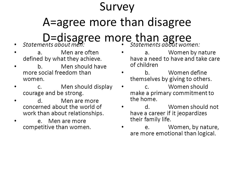 Survey A=agree more than disagree D=disagree more than agree