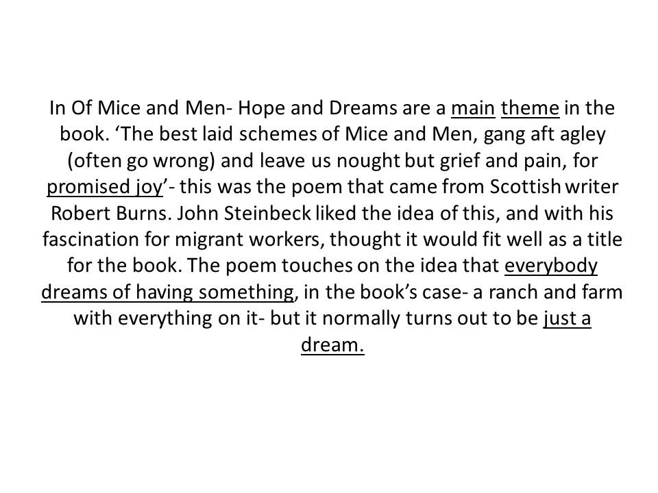 In Of Mice and Men- Hope and Dreams are a main theme in the book