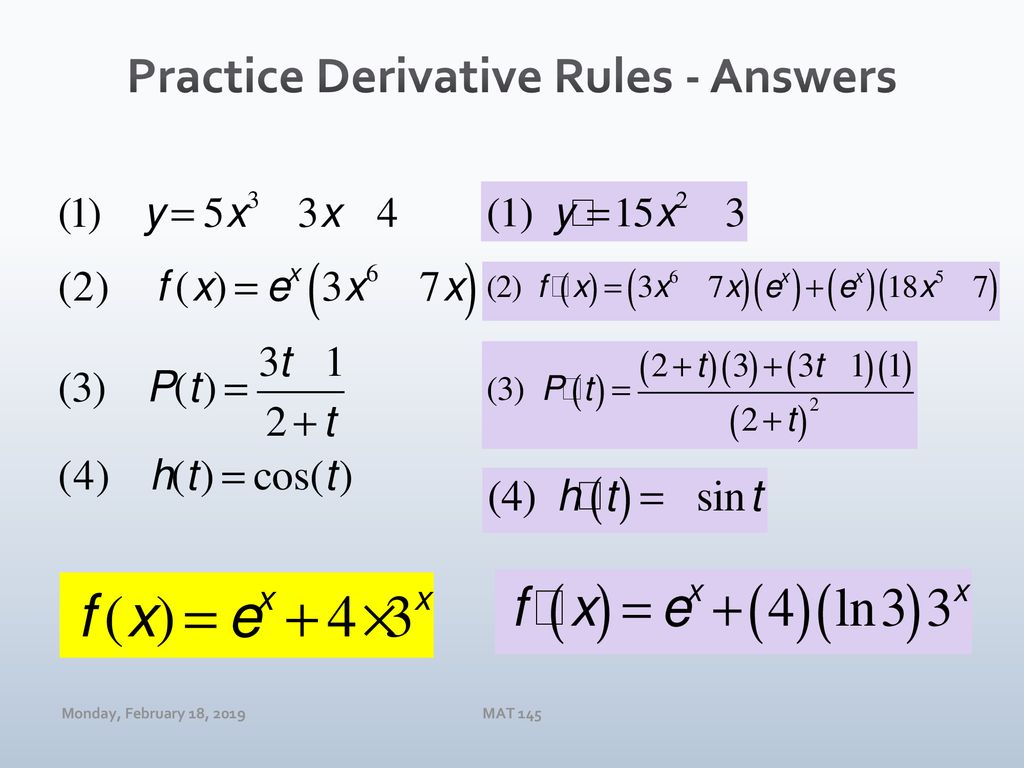 Practice Derivative Rules - Answers