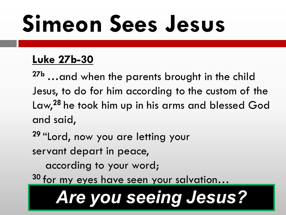 Simeon Sees Jesus Are you seeing Jesus Luke 27b-30