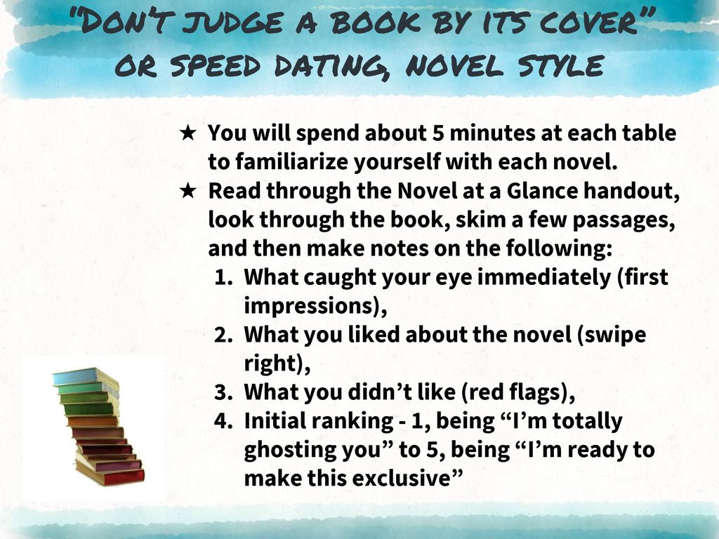 Don’t judge a book by its cover or speed dating, novel style